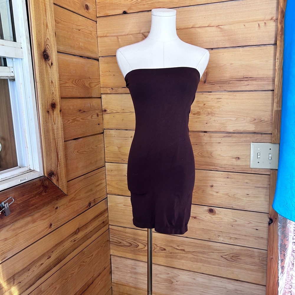 Seamless Tube Dress Womens One Size Brown Bodycon Stretchy Mini Nikibiki